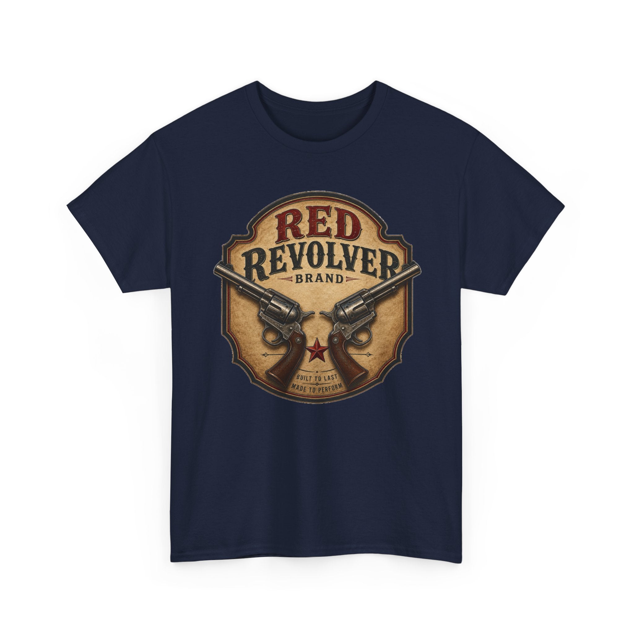 Red Revolver Graphic T-Shirt — Retro Western Guns Emblem