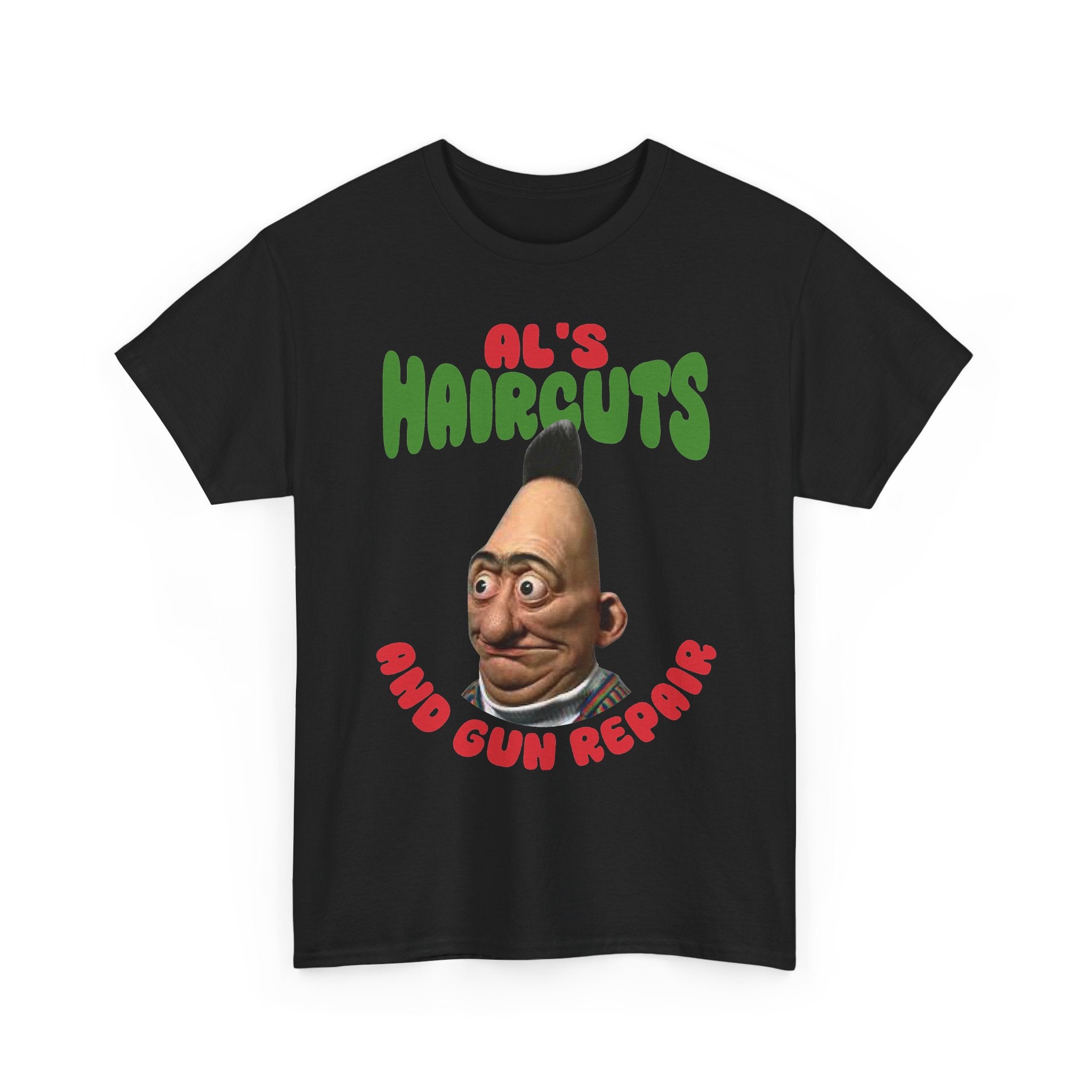 Al's Haircuts and Gun Repairs T-Shirt — Vintage Parody Barber Shop Tee