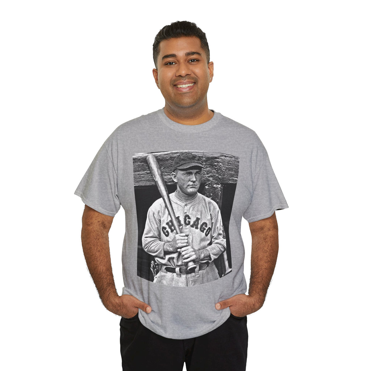 Vintage Chicago Baseball Photo T-Shirt — Retro Black & White Player Legend Tee