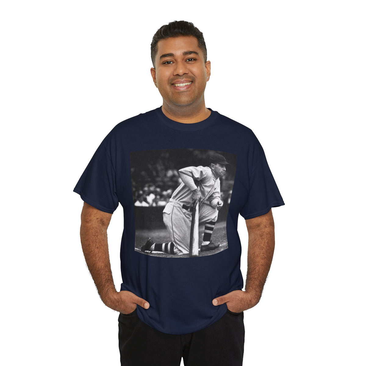 Vintage Baseball Photo T-Shirt – Classic Kneeling Player Graphic Tee