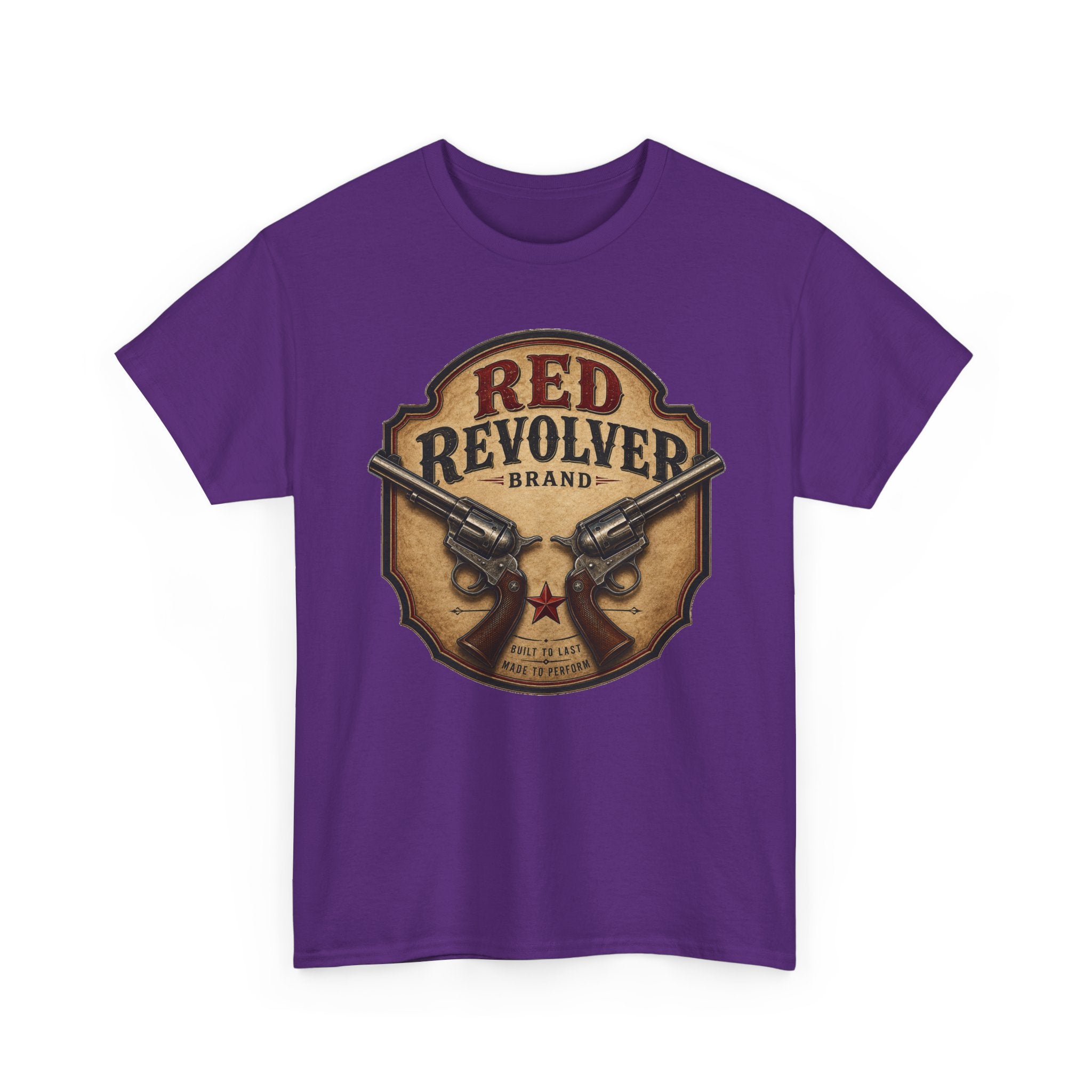 Red Revolver Graphic T-Shirt — Retro Western Guns Emblem