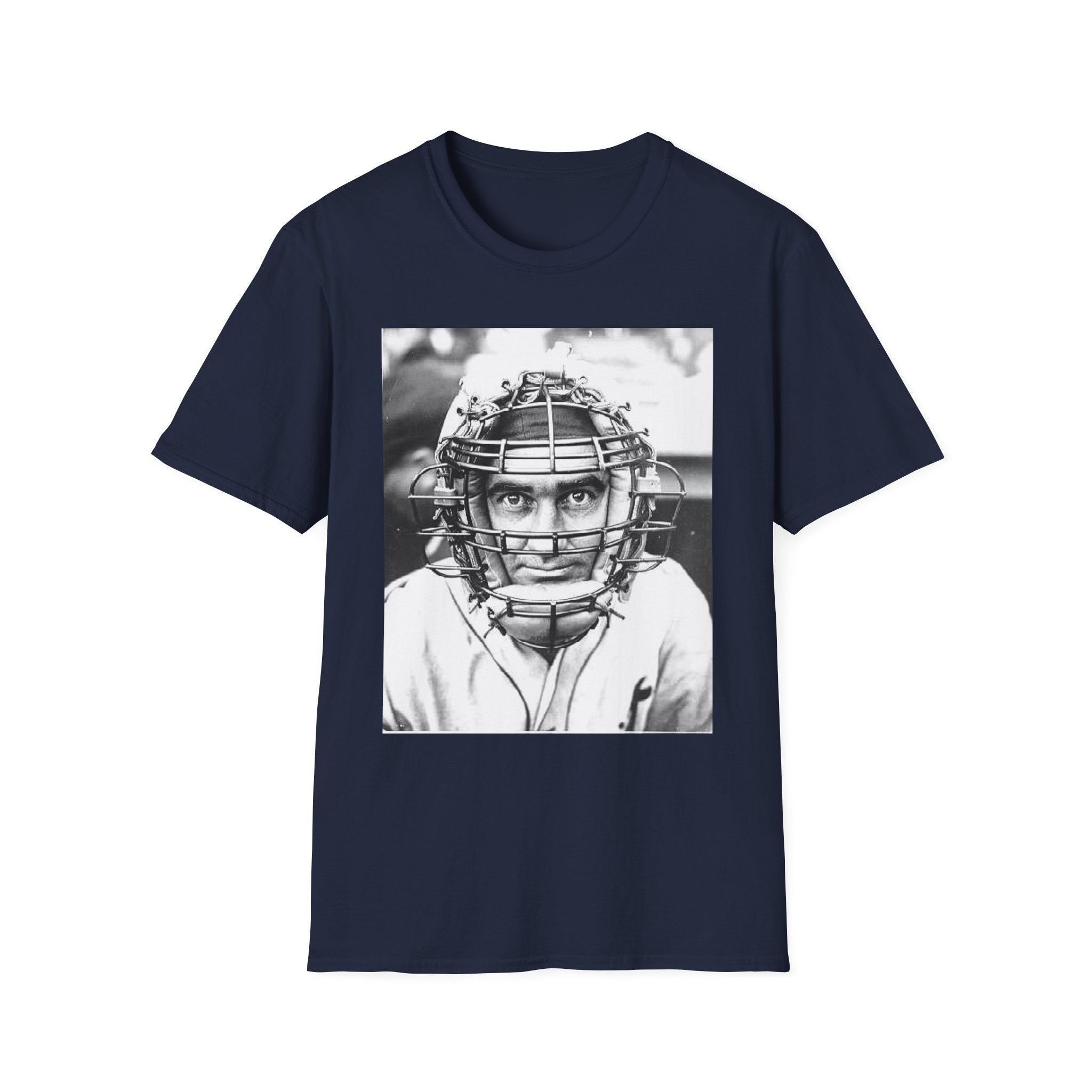 Baseball Catcher Portrait T-Shirt — Vintage Black & White Sports Tee