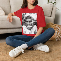 Baseball Catcher Portrait T-Shirt — Vintage Black & White Sports Tee