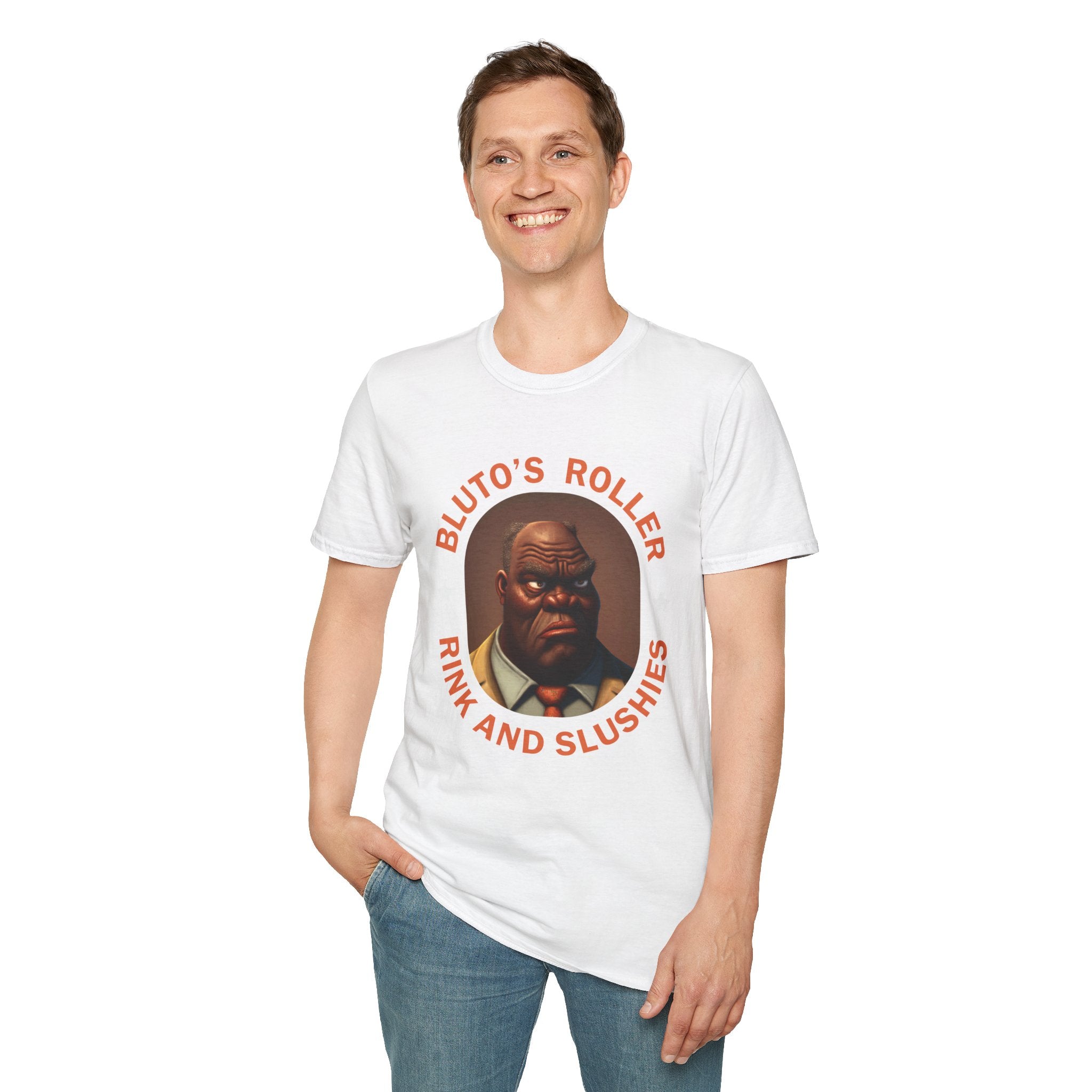 T-Shirt — "Bluto's Roller" Vintage Cartoon Portrait Tee (Rink & Slushies)