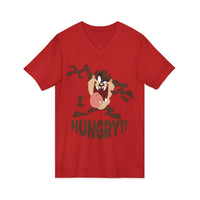 Hungry T-Shirt — Cartoon Tasmanian Devil 'I HUNGRY!!' Graphic V-Neck Tee
