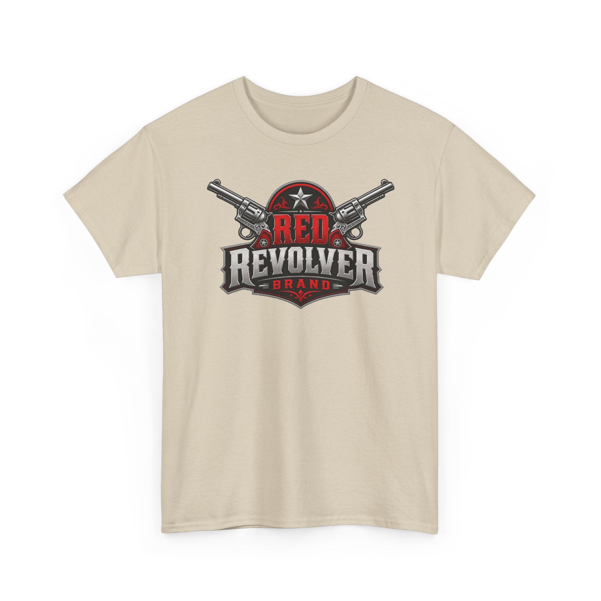 Red Revolver Graphic Tee — Retro Western Guns Logo T-Shirt
