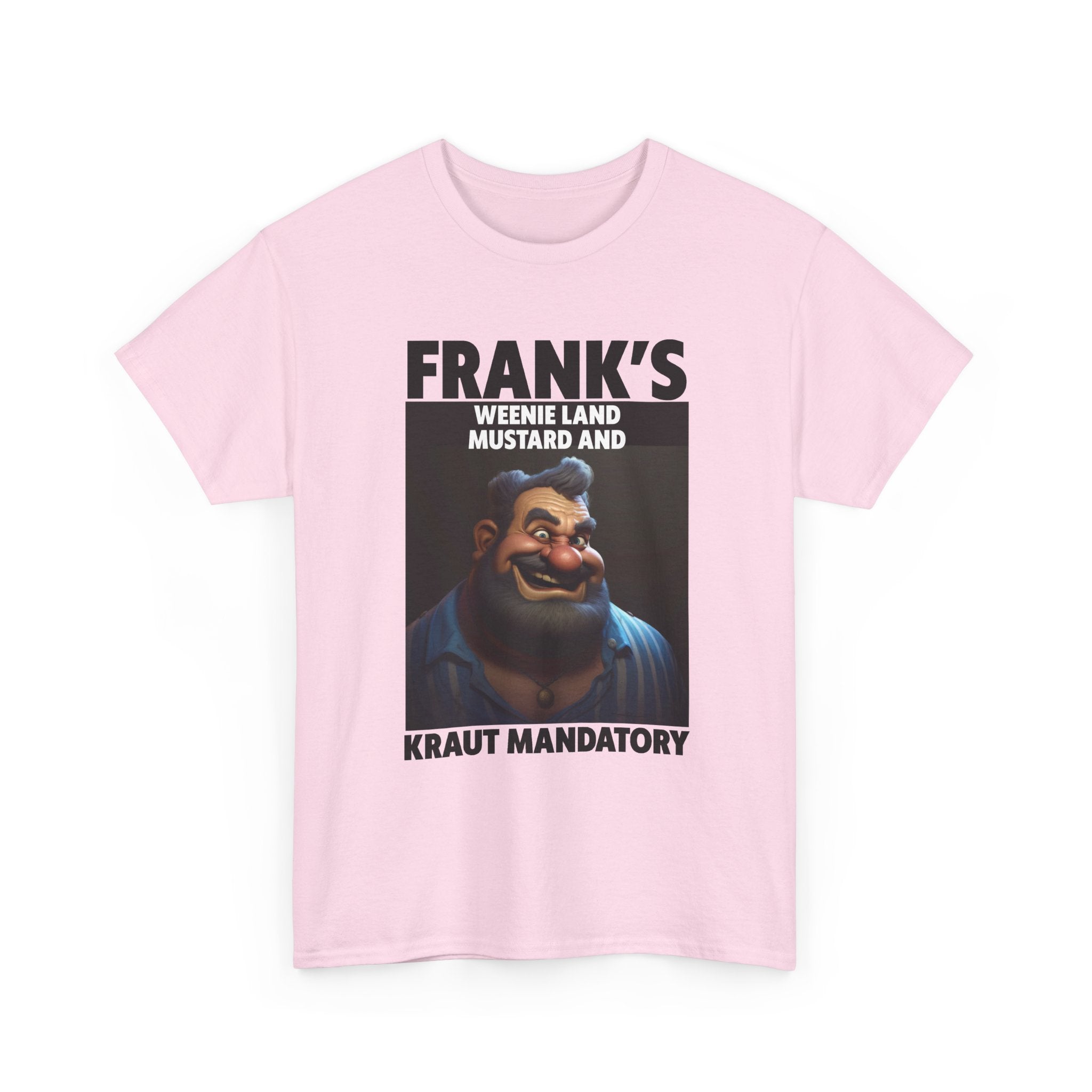 Graphic Tee — "Frank's Weenie Land Mustard and Kraut Mandatory" Retro Character T-Shirt