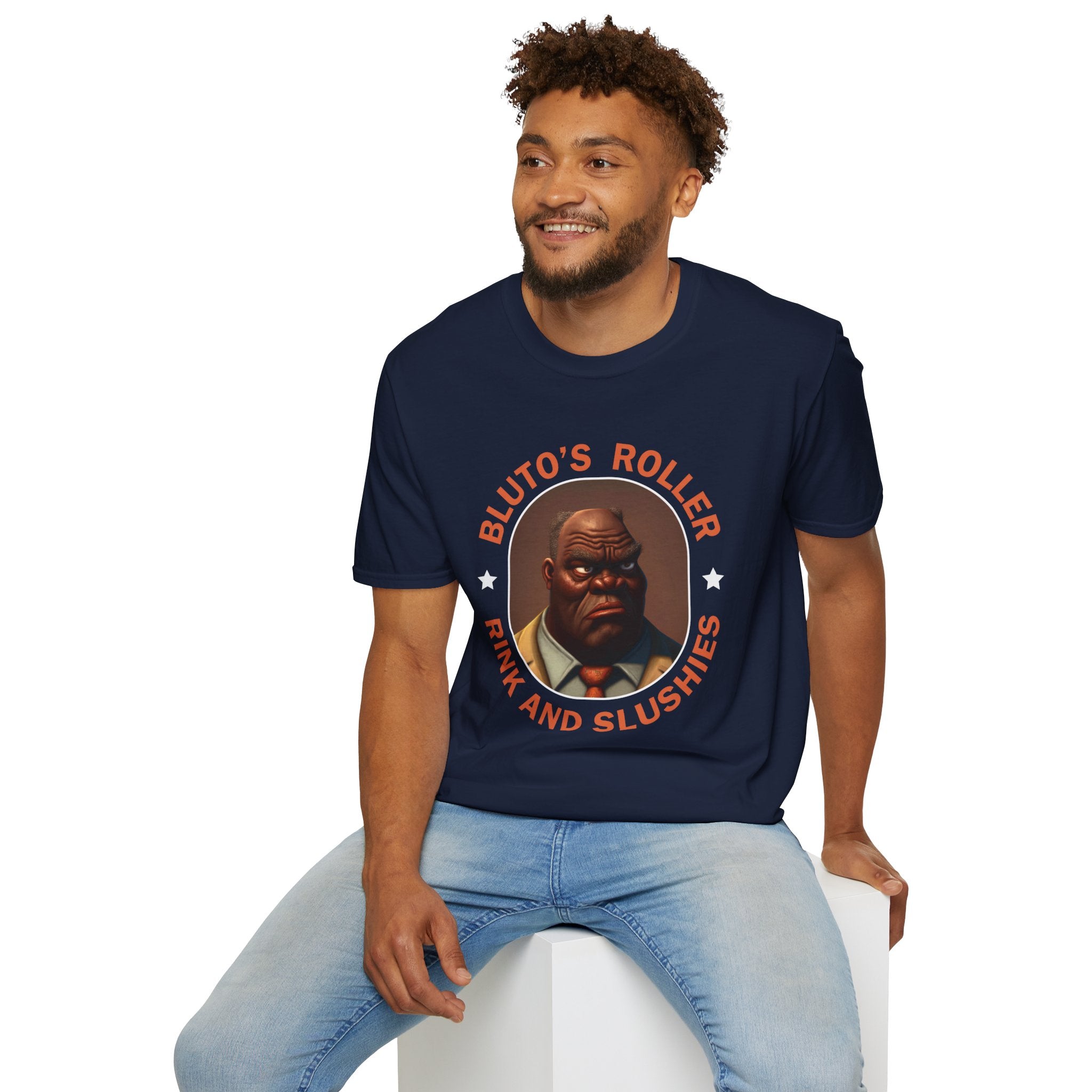 T-Shirt — "Bluto's Roller" Vintage Cartoon Portrait Tee (Rink & Slushies)