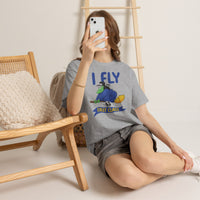 I Fly First Class Tee — Funny Witch on Broom Halloween T-Shirt