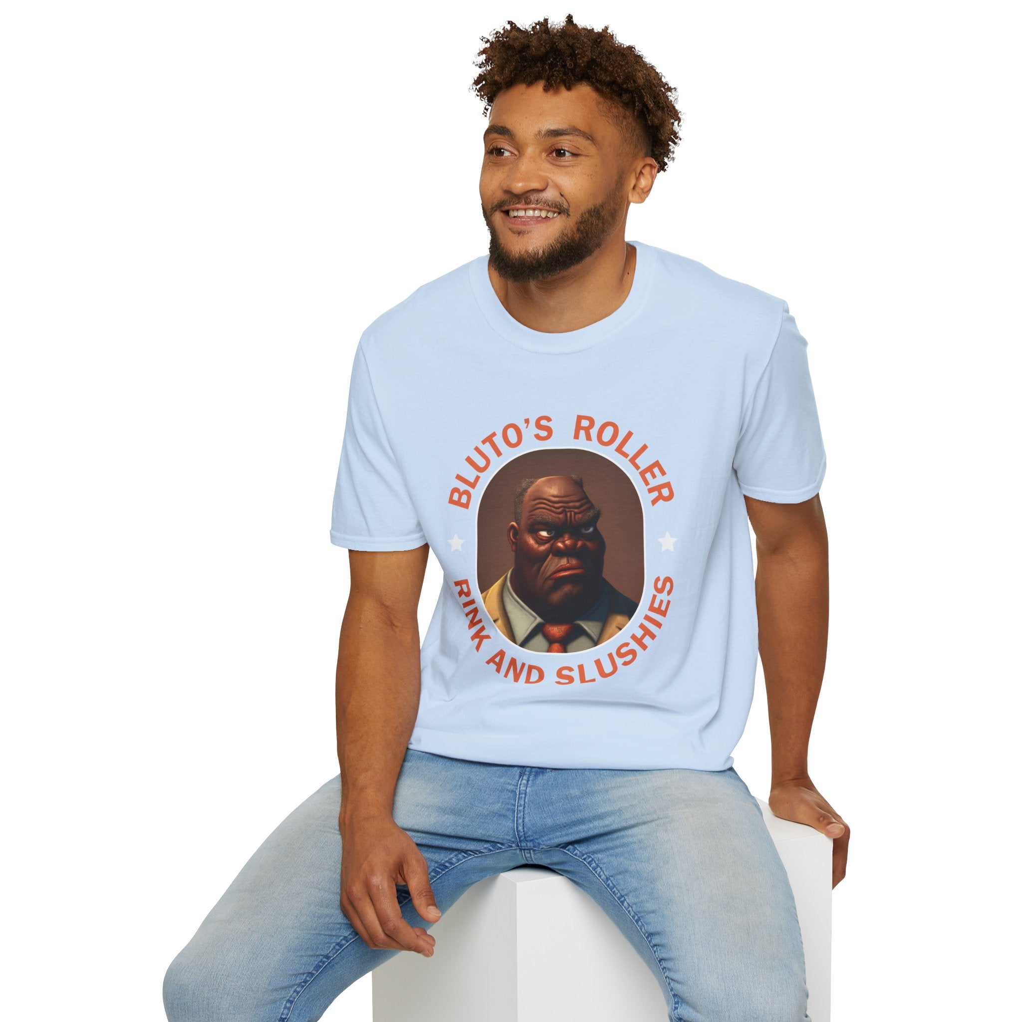 T-Shirt — "Bluto's Roller" Vintage Cartoon Portrait Tee (Rink & Slushies)