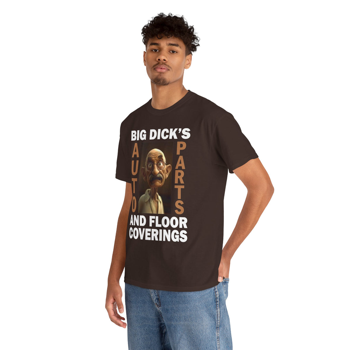 Humorous Vintage Mechanic Tee — “Big Dick’s Auto Parts and Floor Coverings”