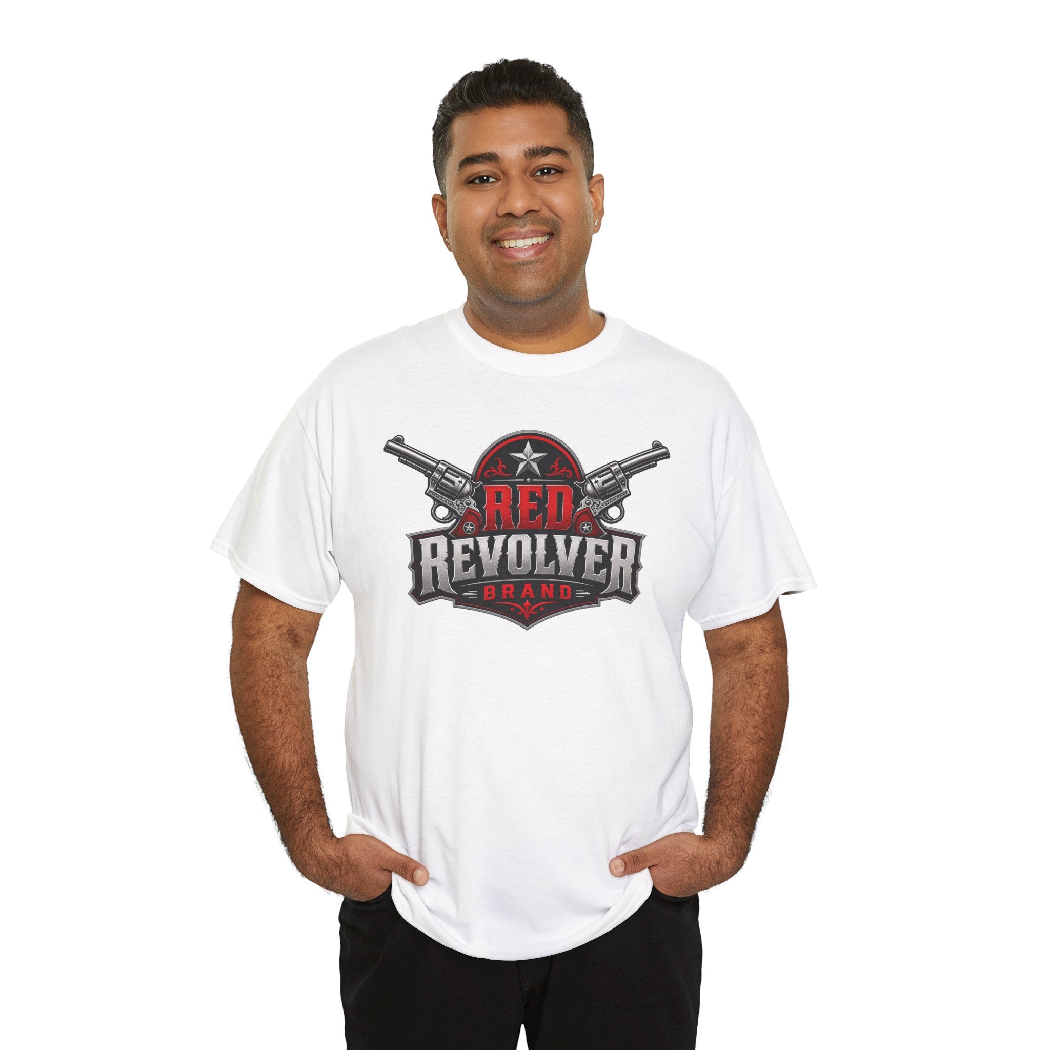 Red Revolver Graphic Tee — Retro Western Guns Logo T-Shirt