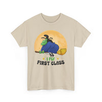 Witch Broom Tee — "I Fly First Class" Funny Halloween T‑Shirt
