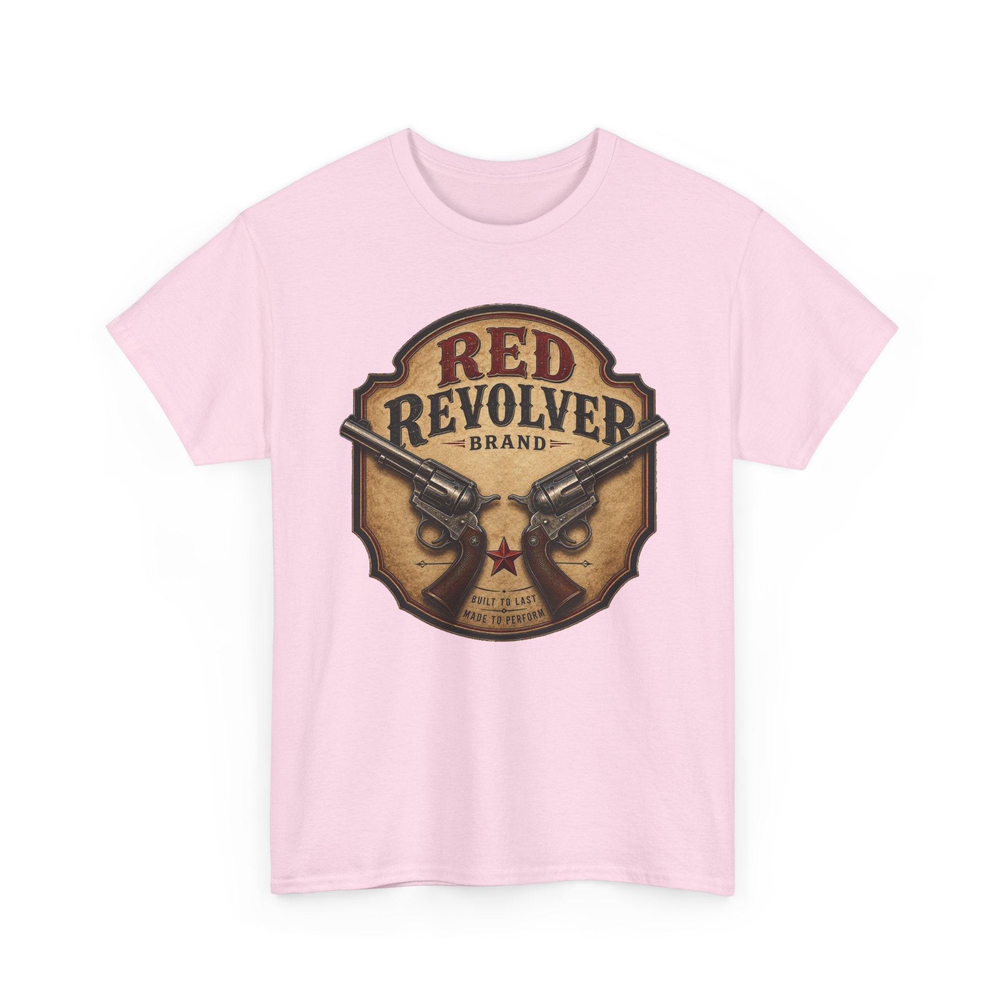 Red Revolver Graphic T-Shirt — Retro Western Guns Emblem