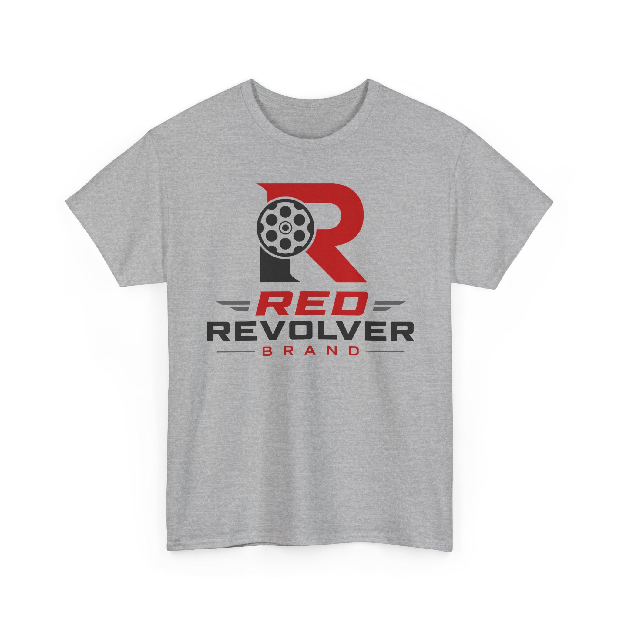 Red Revolver Logo Tee — Retro Gun Cylinder Graphic T-Shirt