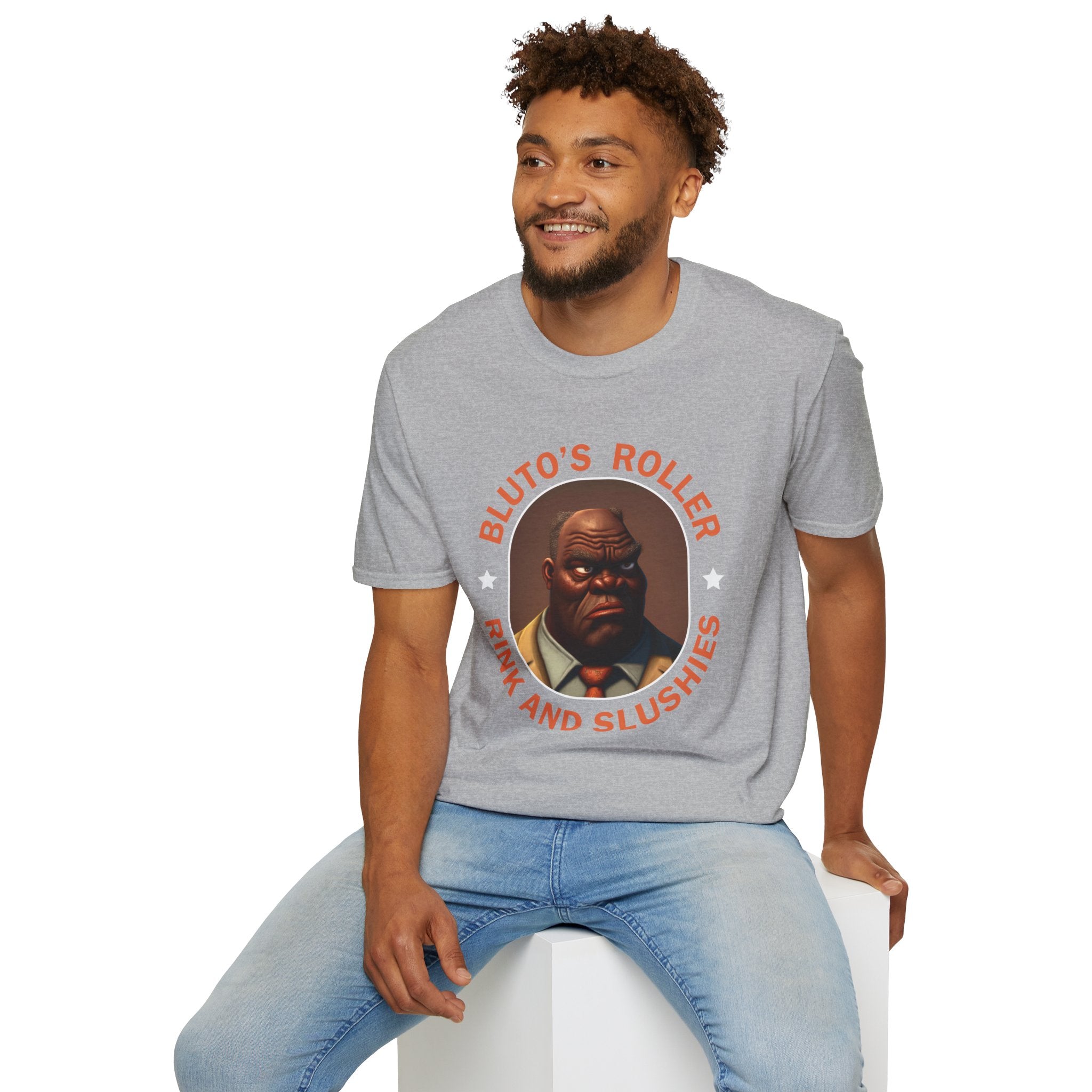 T-Shirt — "Bluto's Roller" Vintage Cartoon Portrait Tee (Rink & Slushies)