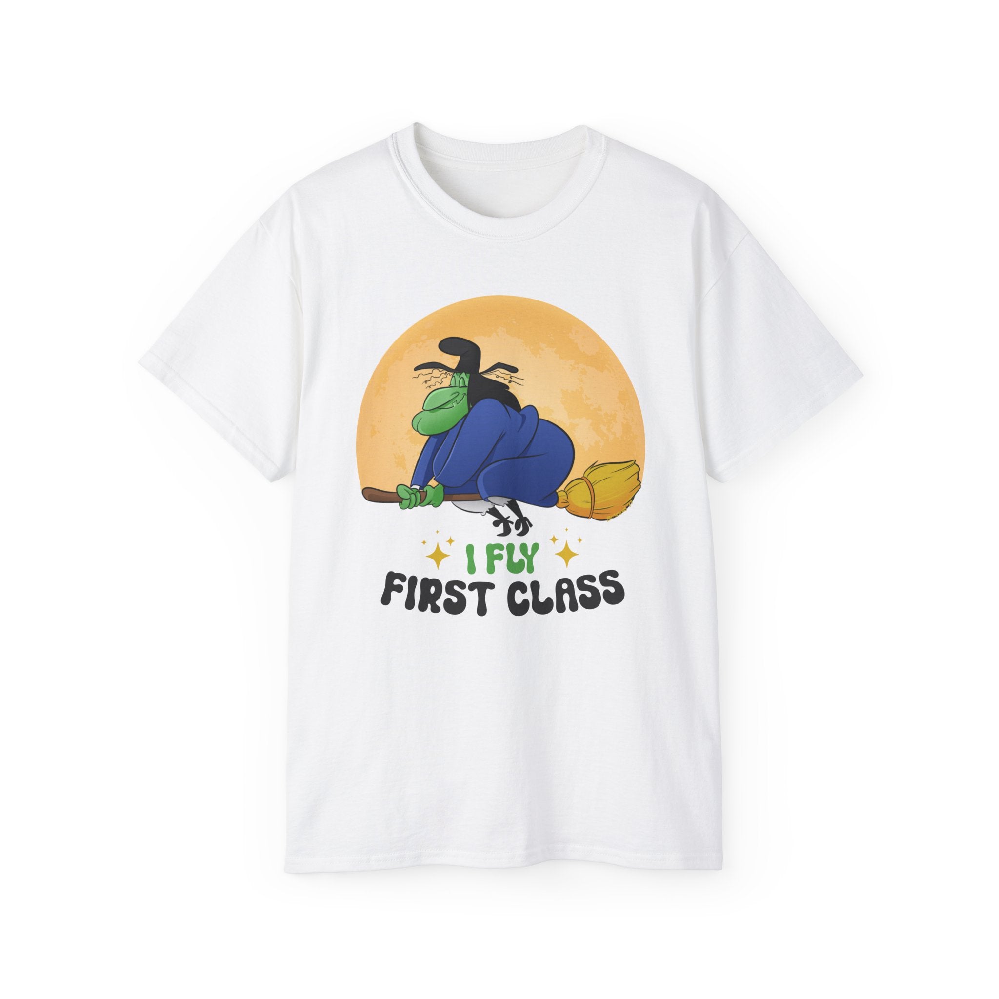 I Fly First Class — Funny Witch Halloween T-Shirt