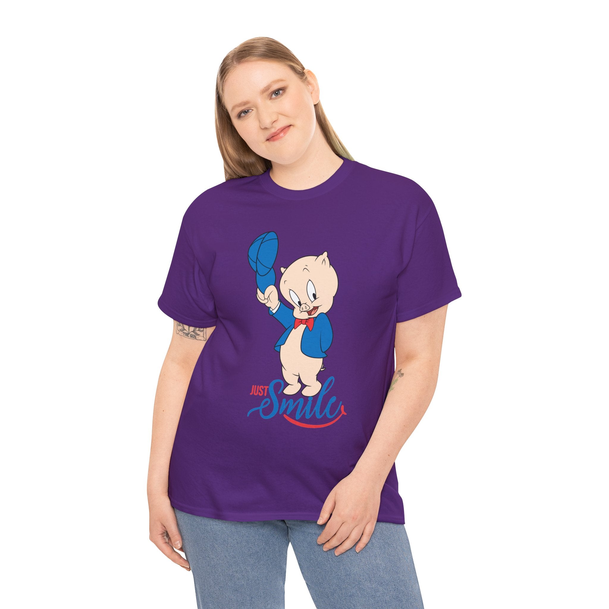 Retro Cartoon Pig 'Just Smile' T-Shirt