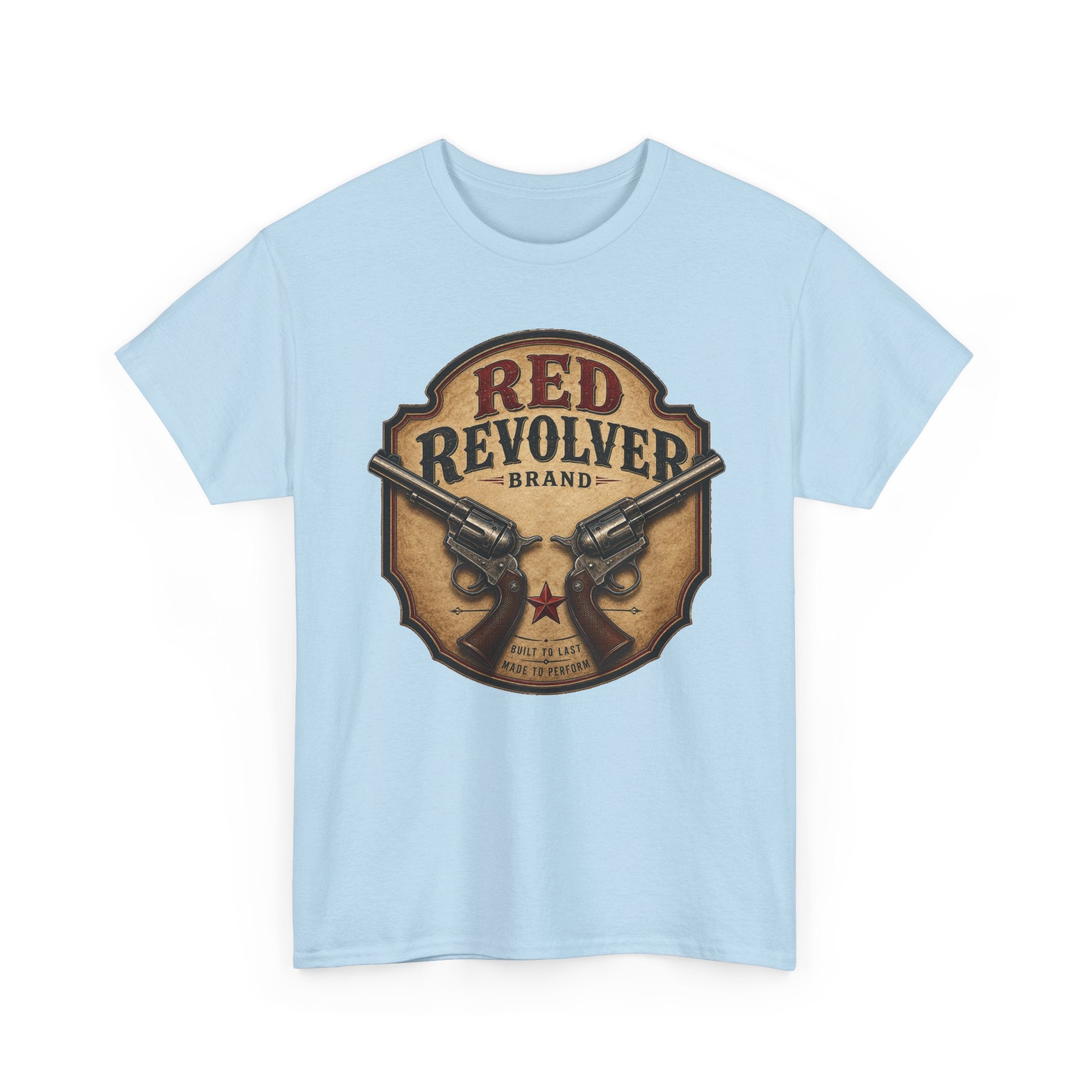 Red Revolver Graphic T-Shirt — Retro Western Guns Emblem