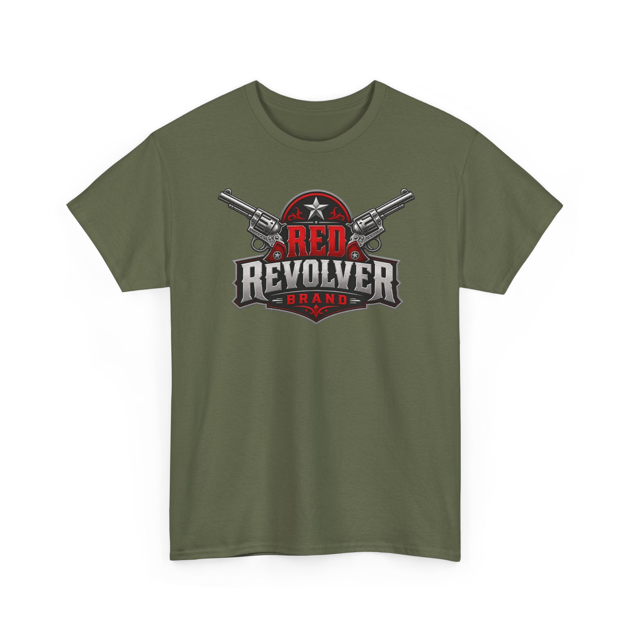 Red Revolver Graphic Tee — Retro Western Guns Logo T-Shirt