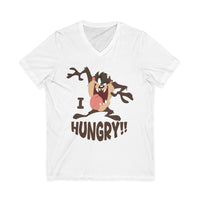 Hungry T-Shirt — Cartoon Tasmanian Devil 'I HUNGRY!!' Graphic V-Neck Tee