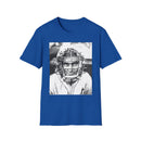 Baseball Catcher Portrait T-Shirt — Vintage Black & White Sports Tee