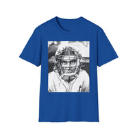 Baseball Catcher Portrait T-Shirt — Vintage Black & White Sports Tee