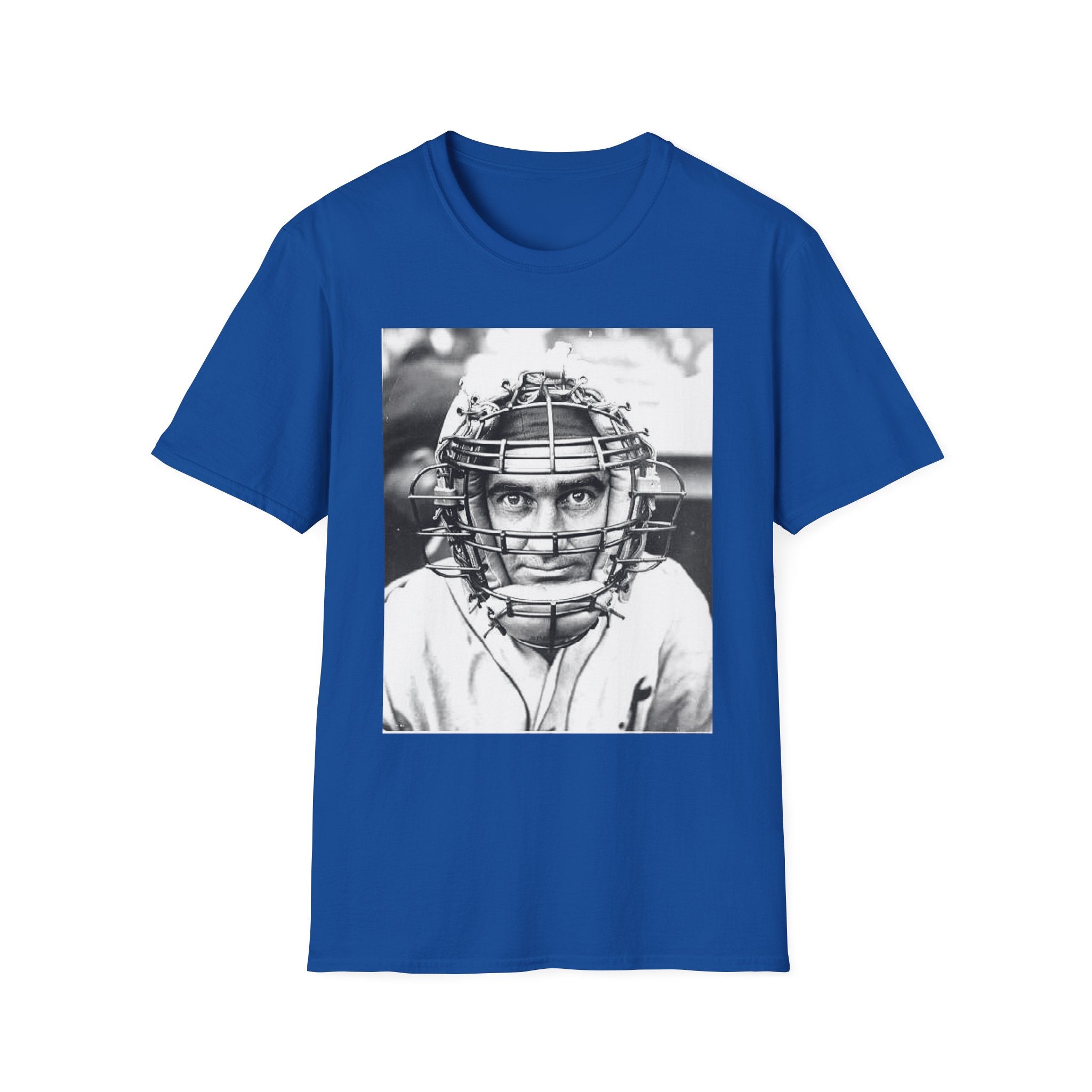 Baseball Catcher Portrait T-Shirt — Vintage Black & White Sports Tee