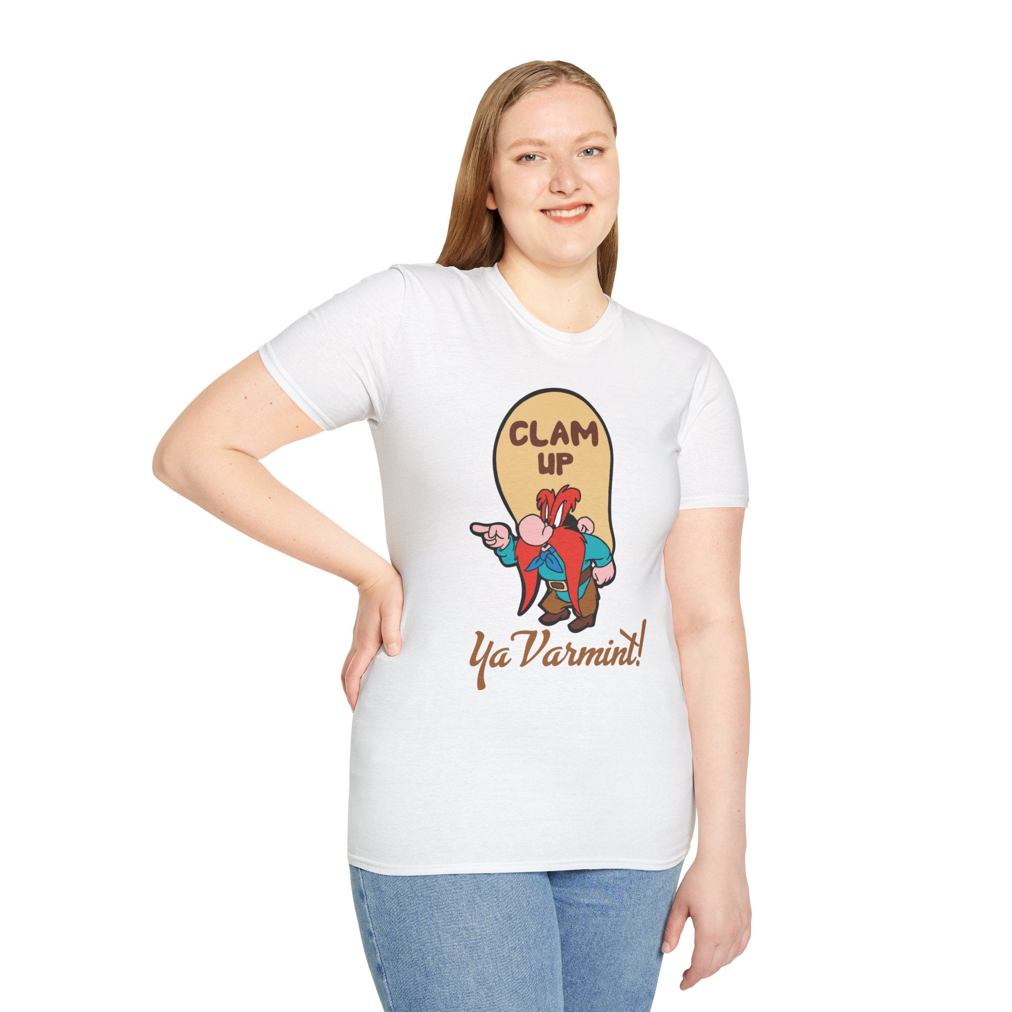 Graphic T-Shirt — 'Clam Up Ya Varmint!' Yosemite-Style Cartoon Tee