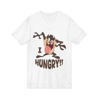 Hungry T-Shirt — Cartoon Tasmanian Devil 'I HUNGRY!!' Graphic V-Neck Tee
