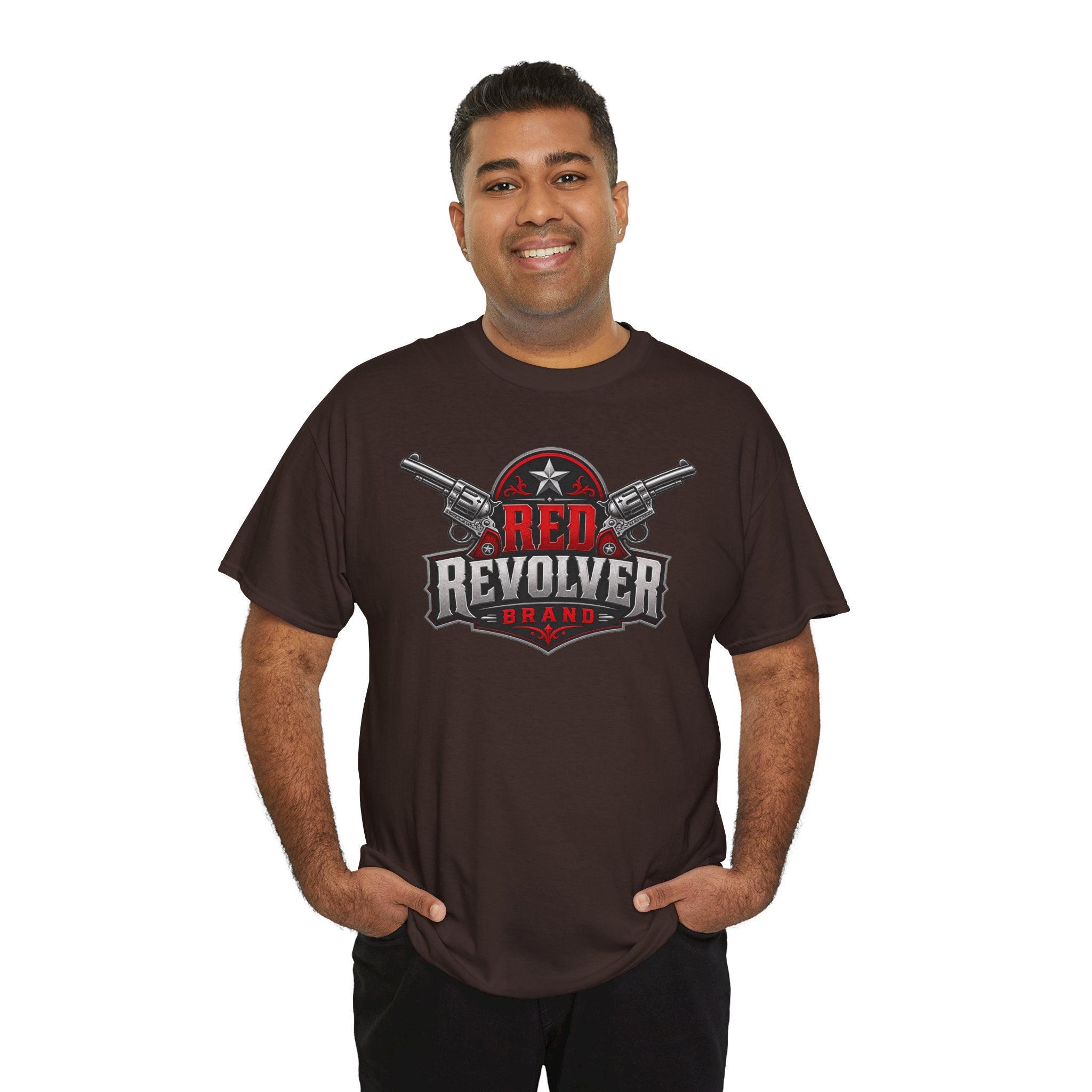 Red Revolver Graphic Tee — Retro Western Guns Logo T-Shirt