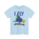 I Fly First Class Tee — Funny Witch on Broom Halloween T-Shirt