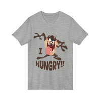 Hungry T-Shirt — Cartoon Tasmanian Devil 'I HUNGRY!!' Graphic V-Neck Tee