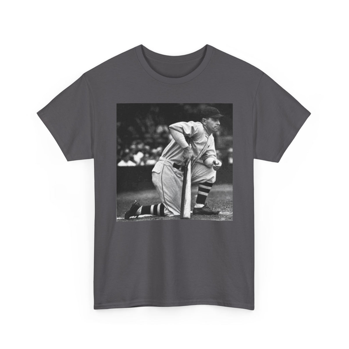 Vintage Baseball Photo T-Shirt – Classic Kneeling Player Graphic Tee