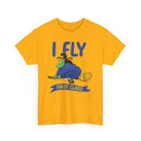 I Fly First Class Tee — Funny Witch on Broom Halloween T-Shirt