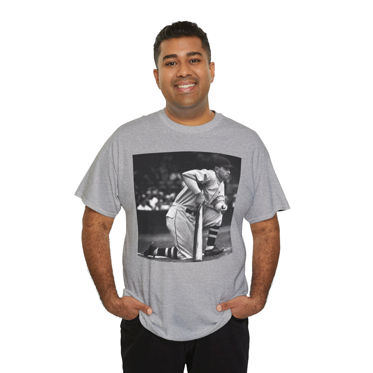 Vintage Baseball Photo T-Shirt – Classic Kneeling Player Graphic Tee