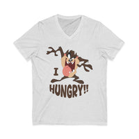 Hungry T-Shirt — Cartoon Tasmanian Devil 'I HUNGRY!!' Graphic V-Neck Tee