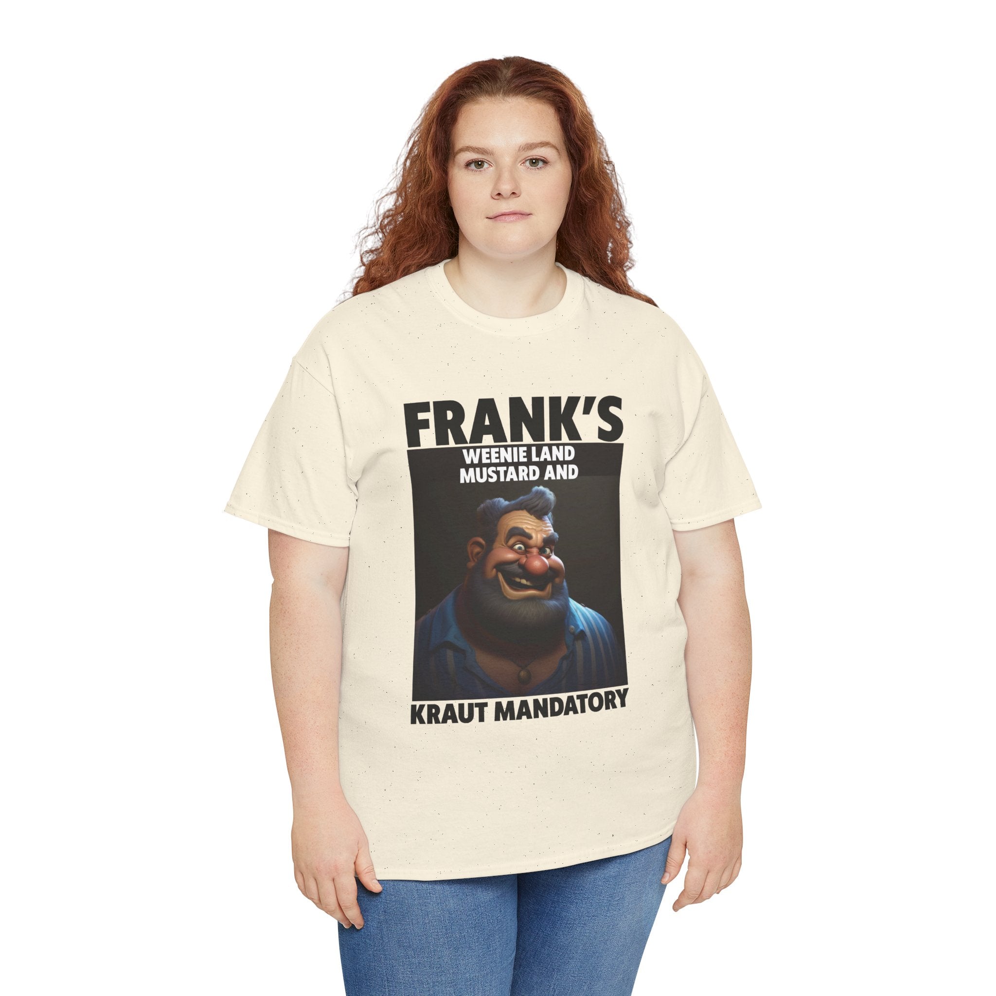 Graphic Tee — "Frank's Weenie Land Mustard and Kraut Mandatory" Retro Character T-Shirt