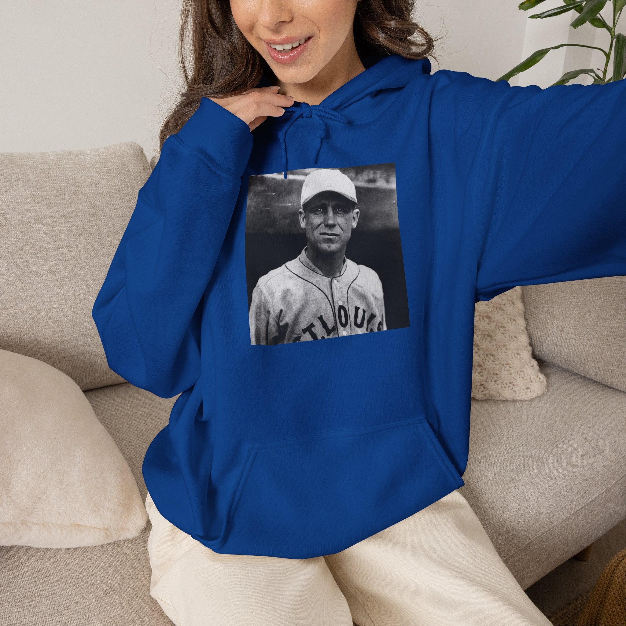 Vintage Baseball Player Hoodie — Classic Sports Graphic Pullover