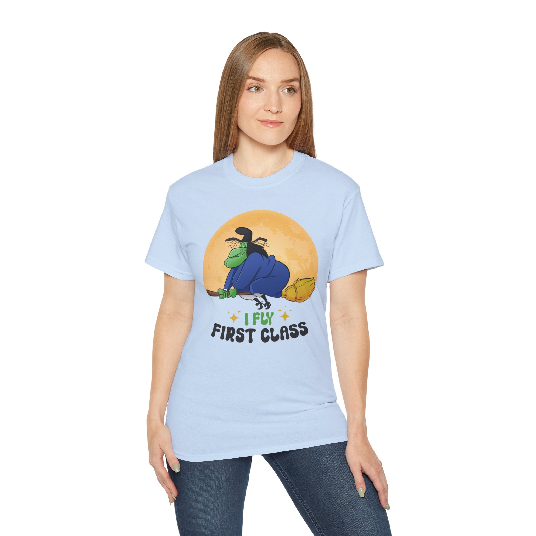 I Fly First Class — Funny Witch Halloween T-Shirt