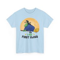 Witch Broom Tee — "I Fly First Class" Funny Halloween T‑Shirt