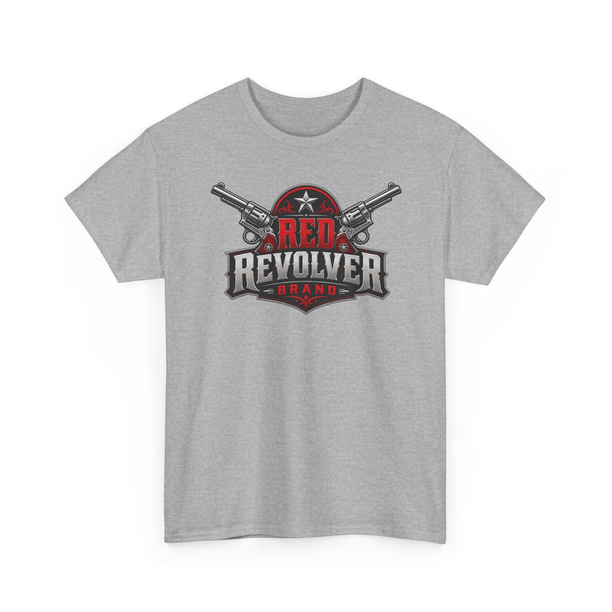 Red Revolver Graphic Tee — Retro Western Guns Logo T-Shirt