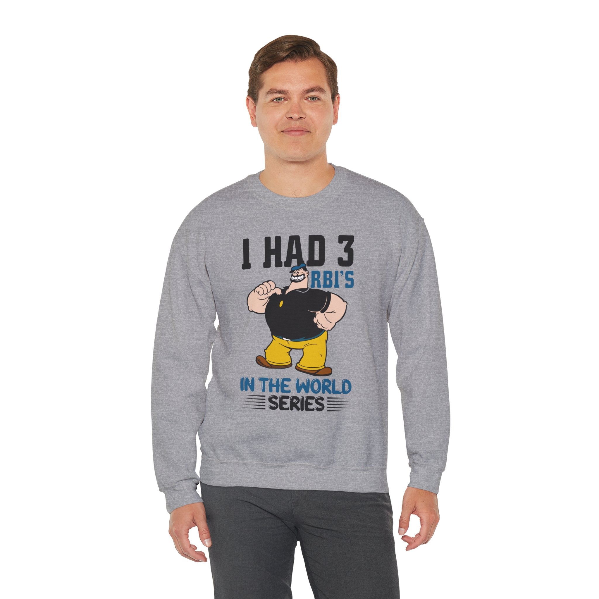 I Had 3 RBIs In the World Series Funny Baseball Fan Retro Cartoon Graphic Sweatshirt
