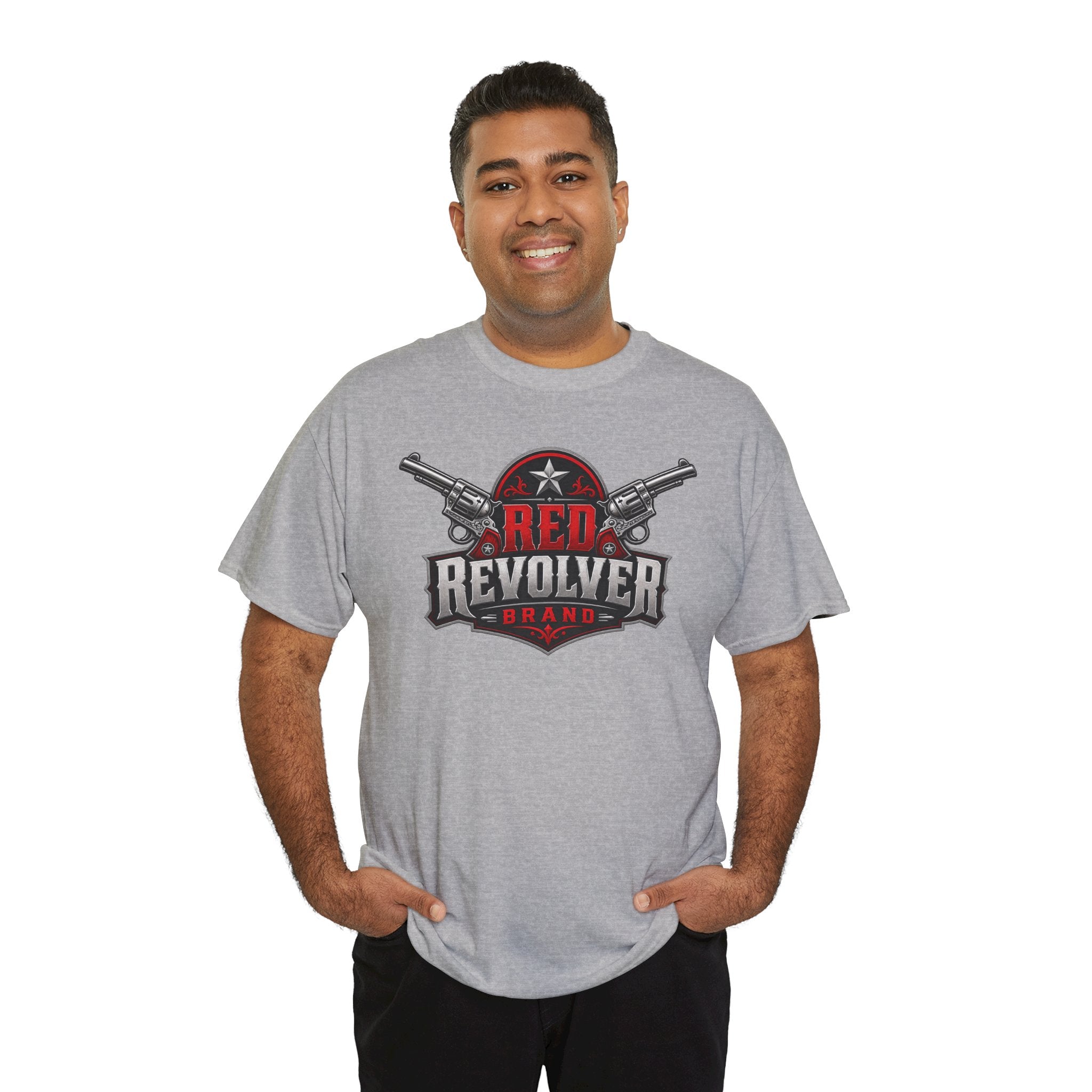 Red Revolver Graphic Tee — Retro Western Guns Logo T-Shirt
