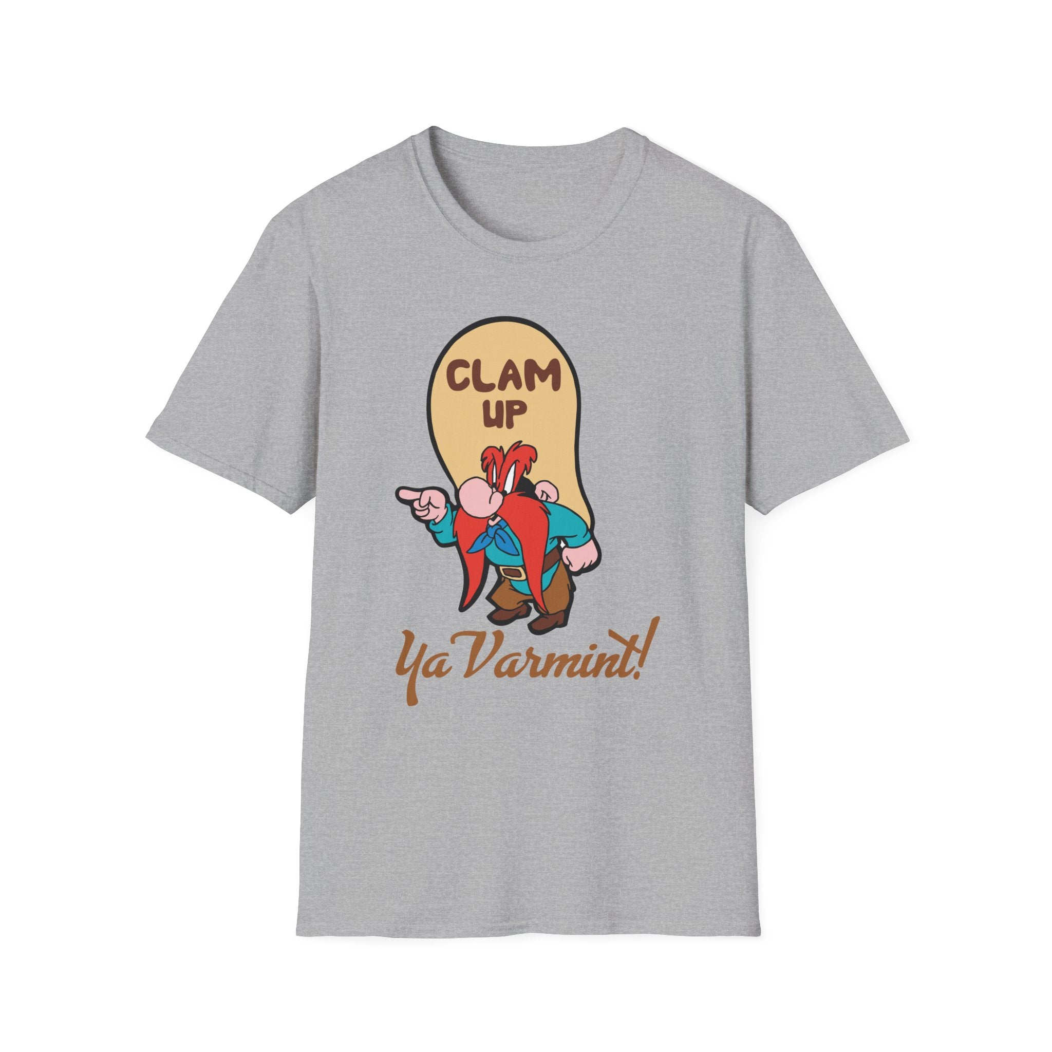 Graphic T-Shirt — 'Clam Up Ya Varmint!' Yosemite-Style Cartoon Tee