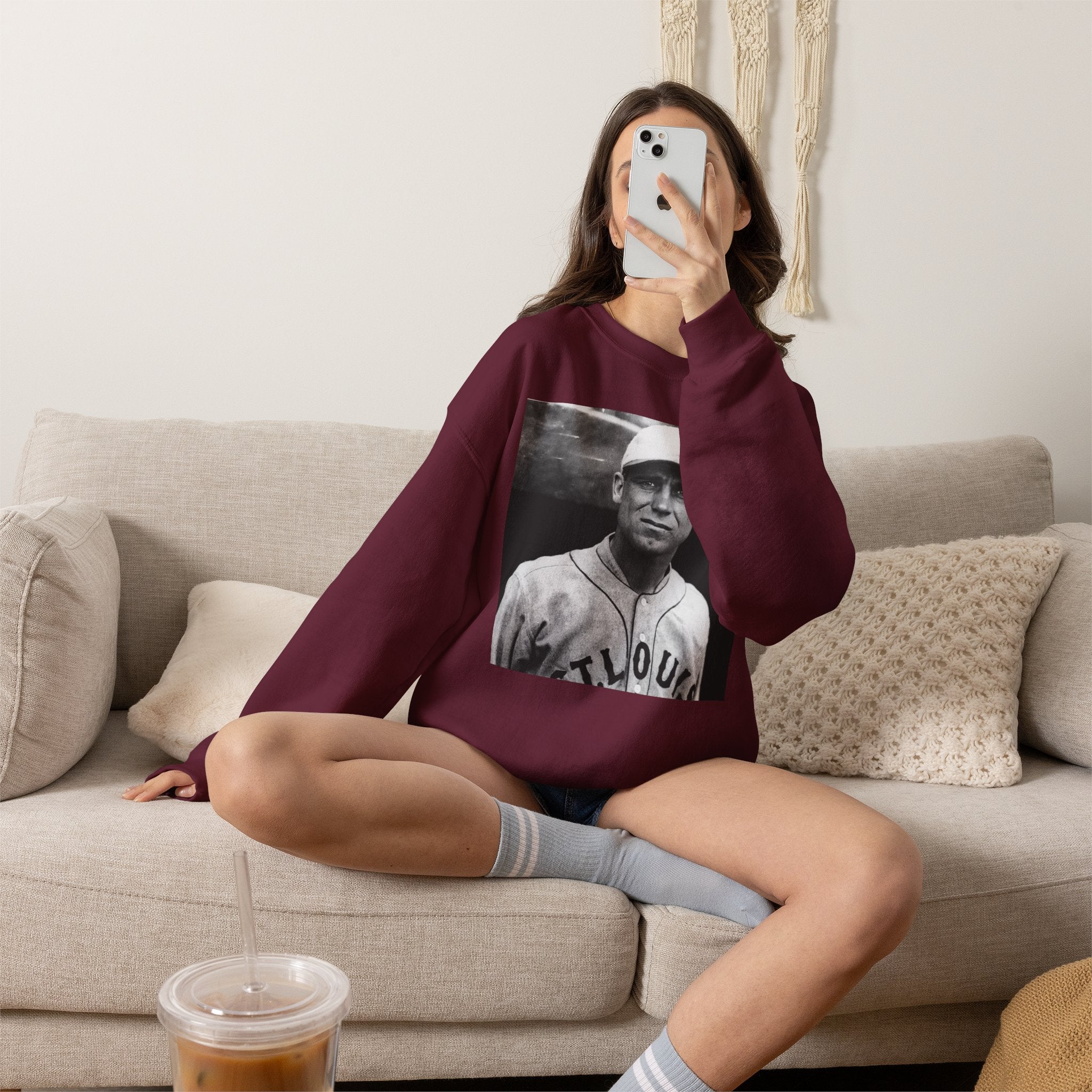 Vintage Baseball Player Sweatshirt - Classic Sports Graphic Crewneck