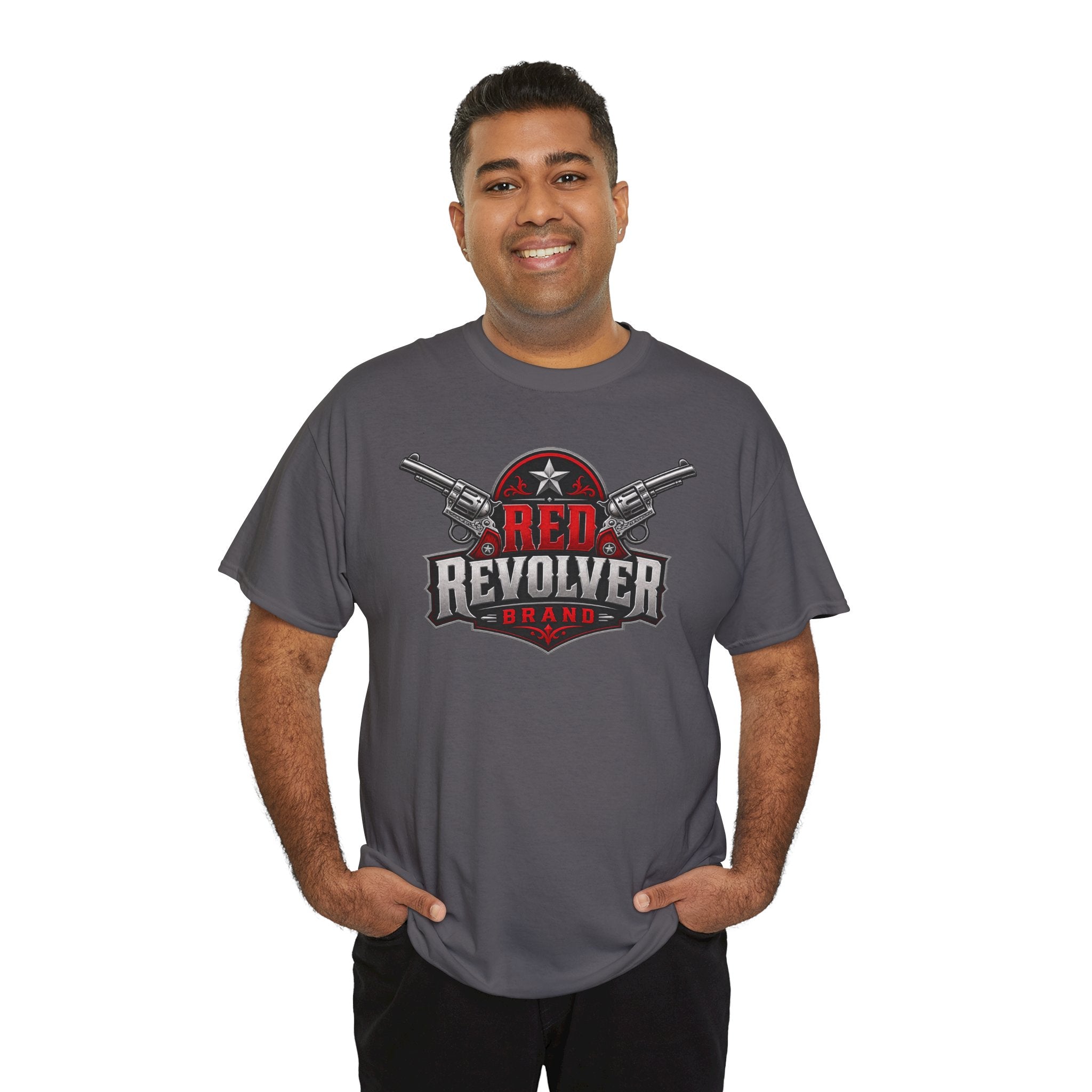 Red Revolver Graphic Tee — Retro Western Guns Logo T-Shirt