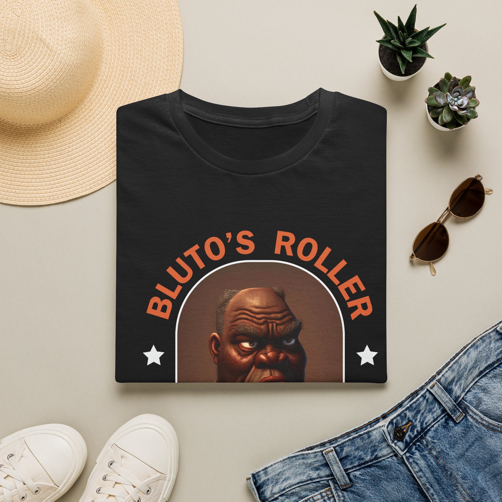 T-Shirt — "Bluto's Roller" Vintage Cartoon Portrait Tee (Rink & Slushies)