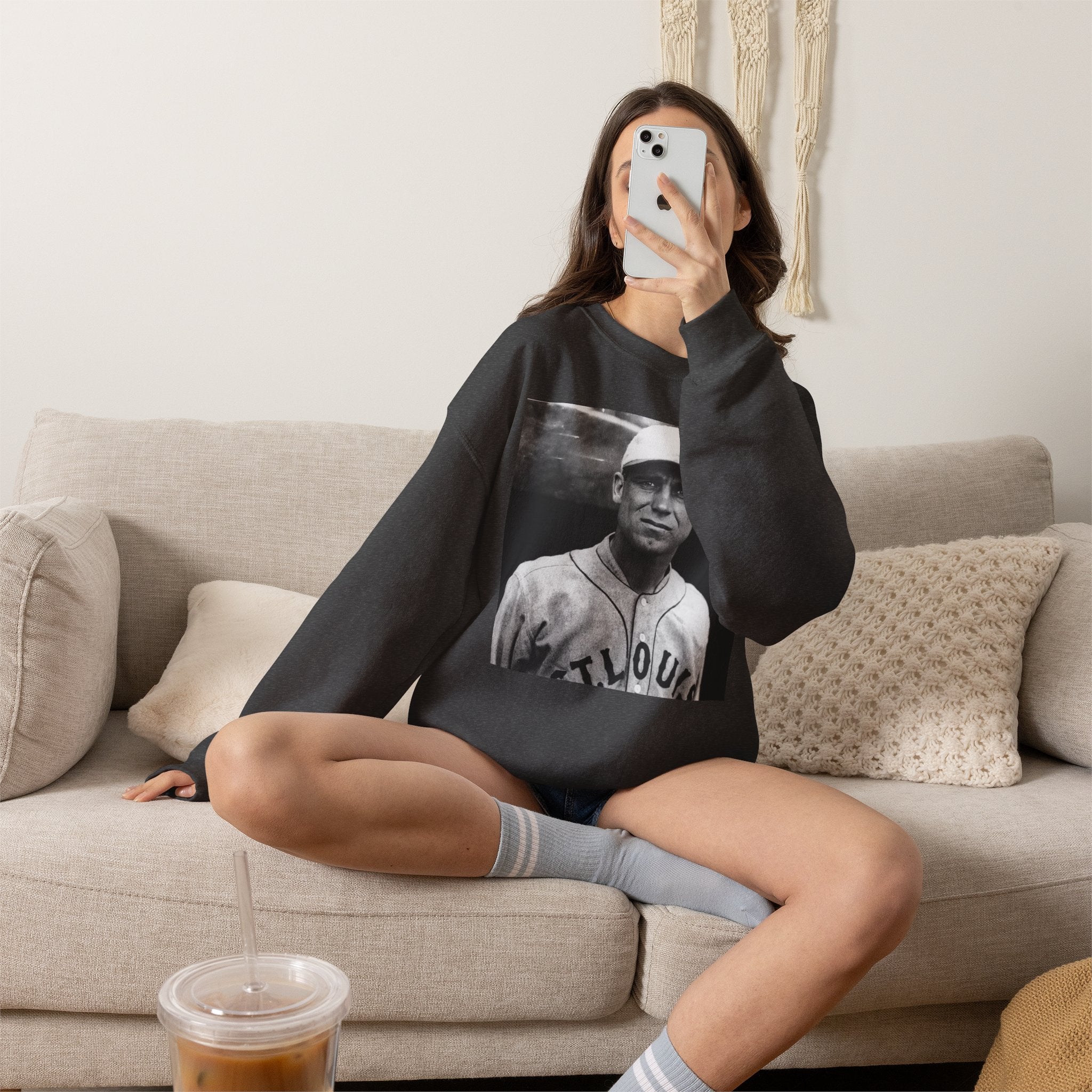 Vintage Baseball Player Sweatshirt - Classic Sports Graphic Crewneck