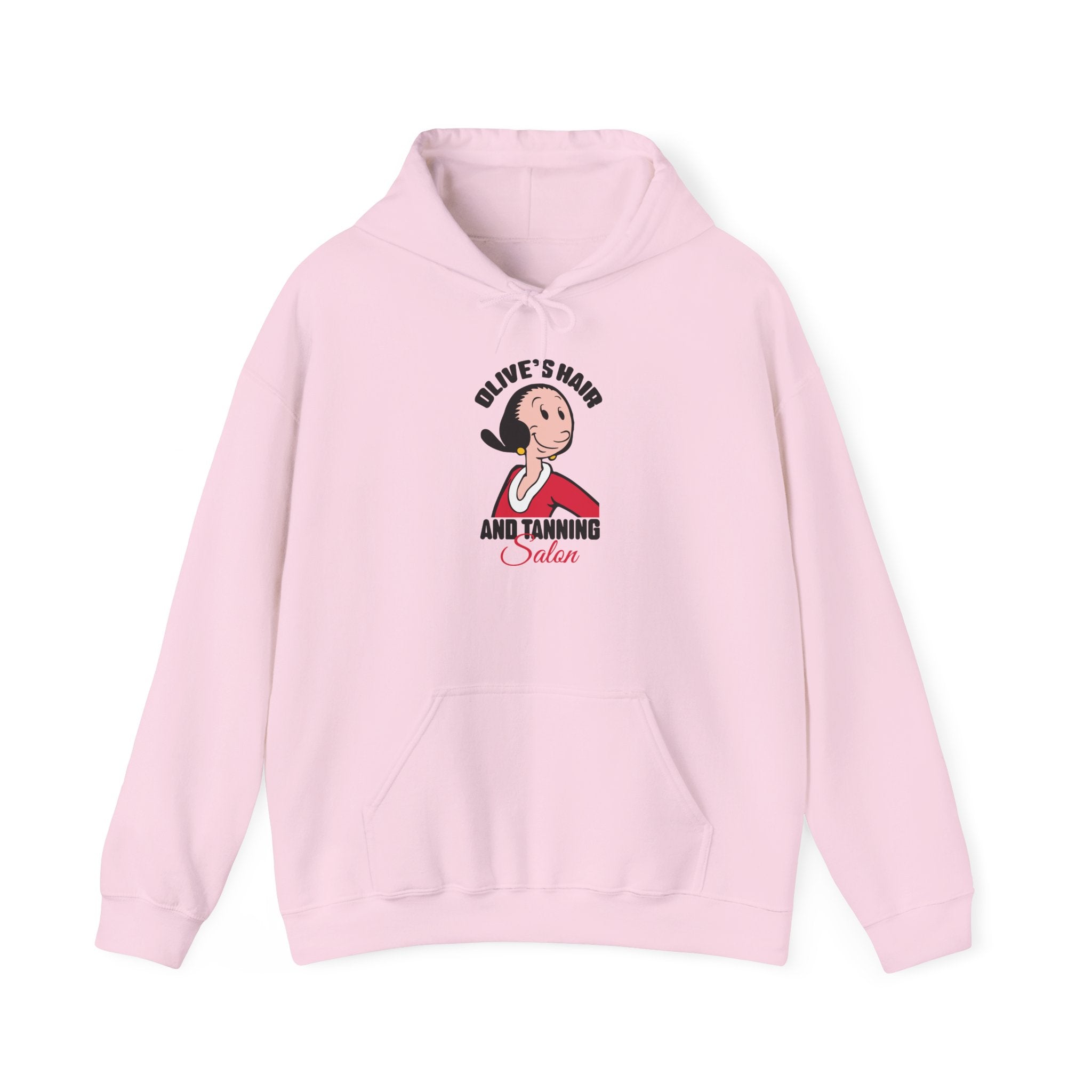 Olive’s Hair and Tanning Salon Hoodie. Vintage Olive Oyl Cartoon Graphic Pullover